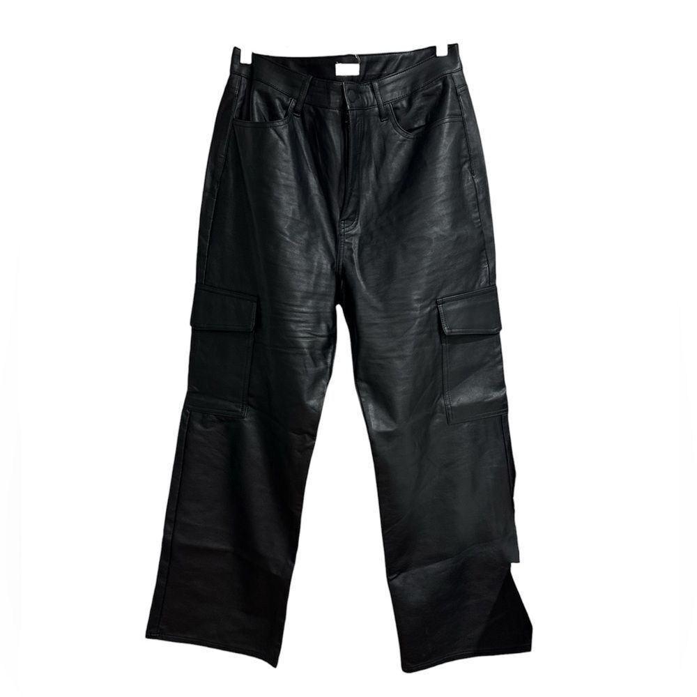 tgla Black Wide Leg Faux Leather Cargo Pants EUC